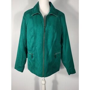 Y2k Classic Allison Daley Jacket  Zip Emerald Green Pockets Collared Casual Coat